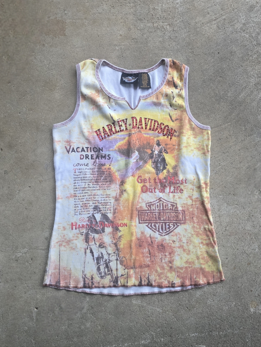 Vtg Y2k Women  Harley Davidson Grunge All Over Print bling Tank Top 1X